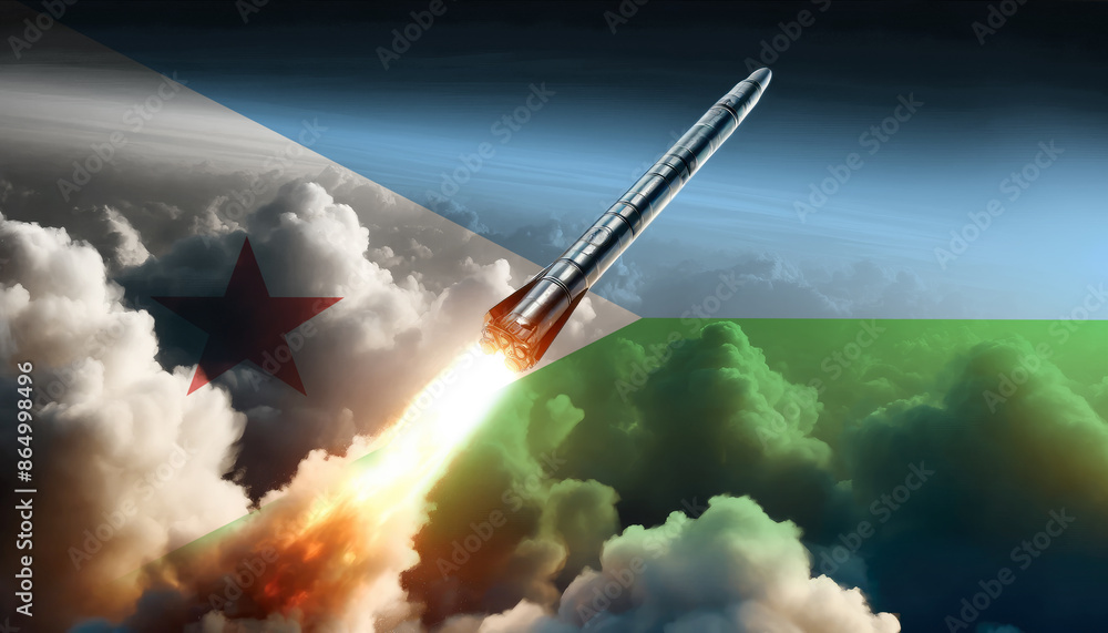 Naklejka premium A rocket soars towards the heavens, embodying the spirit of Djibouti innovation and the pursuit of space exploration