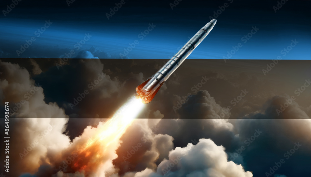 A rocket soars towards the heavens, embodying the spirit of Estonia innovation and the pursuit of space exploration A rocket soars towards the heavens, embodying the spirit of Estonia innovation and the pursuit of space exploration