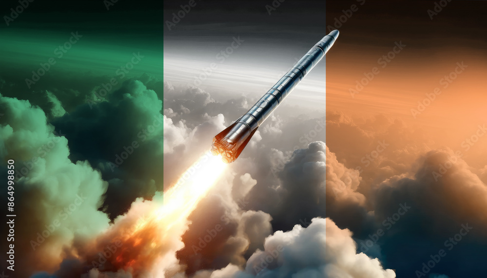 A rocket soars towards the heavens, embodying the spirit of Irish innovation and the pursuit of space exploration A rocket soars towards the heavens, embodying the spirit of Irish innovation and the pursuit of space exploration