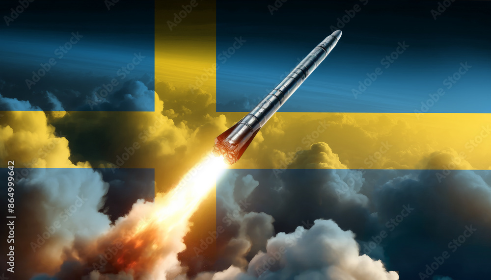 A rocket soars towards the heavens, embodying the spirit of Sweden innovation and the pursuit of space exploration A rocket soars towards the heavens, embodying the spirit of Sweden innovation and the pursuit of space exploration