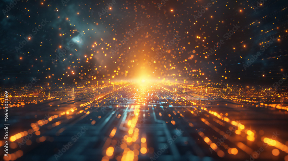 Fototapeta premium Cybersecurity Breach Visualization: Interconnected Mesh Wireframes with Glowing Data Flows and Digital Decay