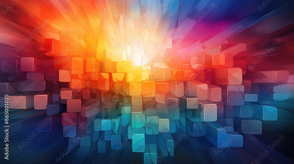 Abstract colorful geometric background with cubes and light effects elements Abstract colorful geometric background with cubes and light effects elements