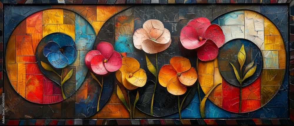 Textured colorful deco art abstract background from beautiful flowers formed a lot of different geometric figures and shapes Textured colorful deco art abstract background from beautiful flowers formed a lot of different geometric figures and shapes
