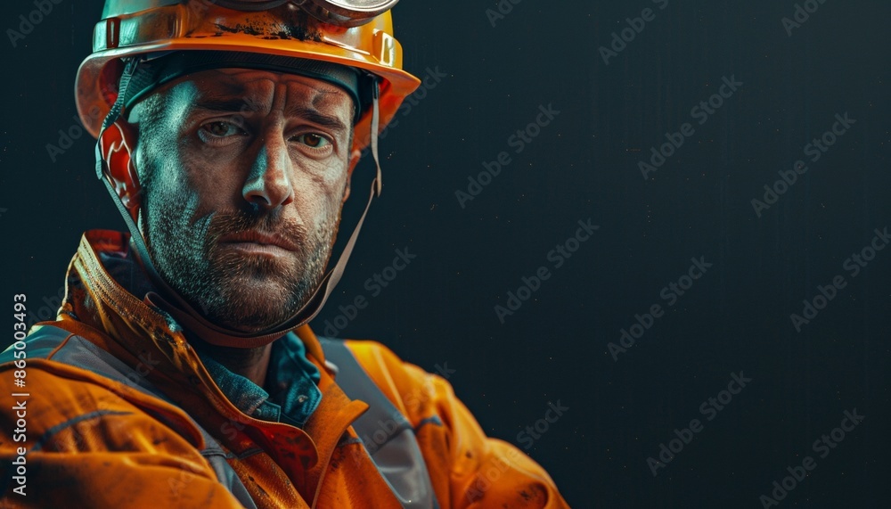 Portrait of a Construction Worker in Safety Gear and Helmet with Crossed Arms, Focused Expression Portrait of a Construction Worker in Safety Gear and Helmet with Crossed Arms, Focused Expression