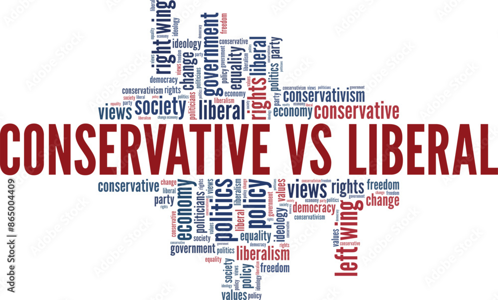 Conservative vs Liberal word cloud conceptual design isolated on white background. Conservative vs Liberal word cloud conceptual design isolated on white background.