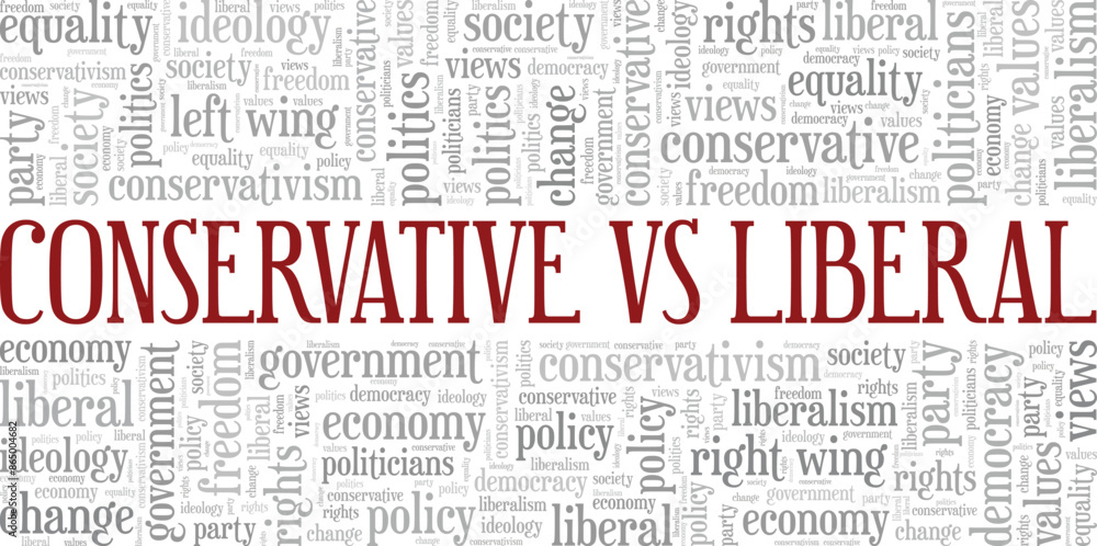 Conservative vs Liberal word cloud conceptual design isolated on white background. Conservative vs Liberal word cloud conceptual design isolated on white background.