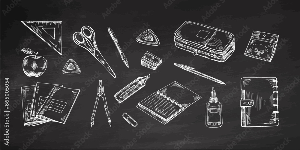 Back to School, hand drawn school supplies - big sketch set. Doodle object collection. Education Concept. Vintage sketch elements on chalkboard background. Back to School. Back to School, hand drawn school supplies - big sketch set. Doodle object collection. Education Concept. Vintage sketch elements on chalkboard background. Back to School.