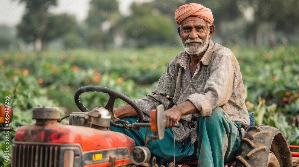 Senior indian farmer working with tractor at agriculture field Senior indian farmer working with tractor at agriculture field