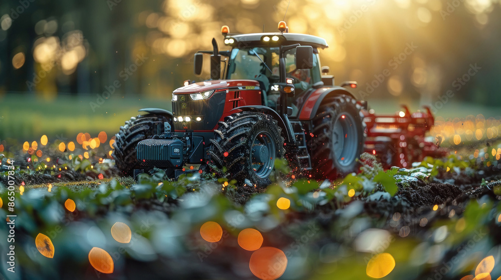 modern autonomous tractor is operating in the farm modern autonomous tractor is operating in the farm