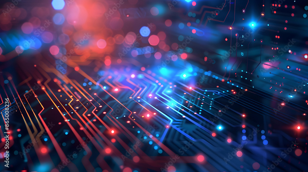 Fototapeta premium abstract circuit board with glowing digital technology background motherboard illustration,technology concept,generative ai
