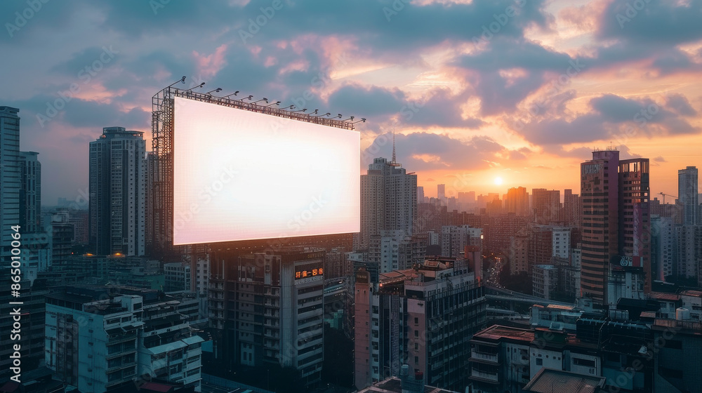 High-Rise Rooftop Billboard Mockup Overlooking City High-Rise Rooftop Billboard Mockup Overlooking City
