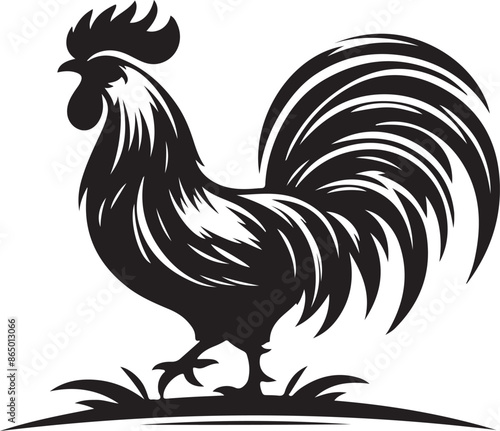 Rooster tattoo silhouette and victor with white background