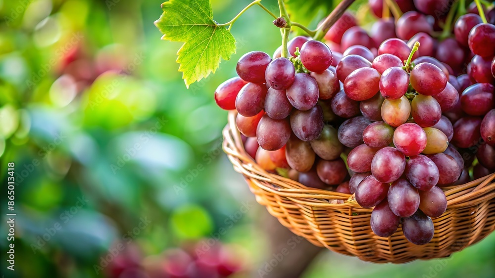 Luscious Red Grapes Hanging from the Vine in a Charming Basket Luscious Red Grapes Hanging from the Vine in a Charming Basket