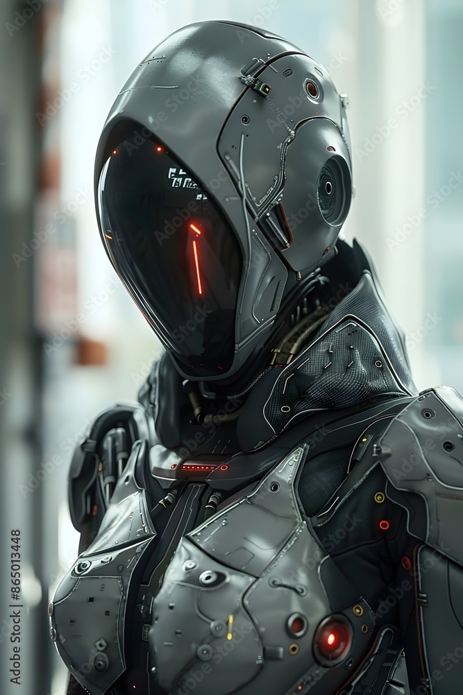 Cyborg Resistance Fighter in Cloaked VR Stealth Armor Infiltrating AI-Controlled Facility to Gather Critical for Underground Movement Cyborg Resistance Fighter in Cloaked VR Stealth Armor Infiltrating AI-Controlled Facility to Gather Critical for Underground Movement
