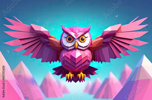 a pink owl on pink sky background