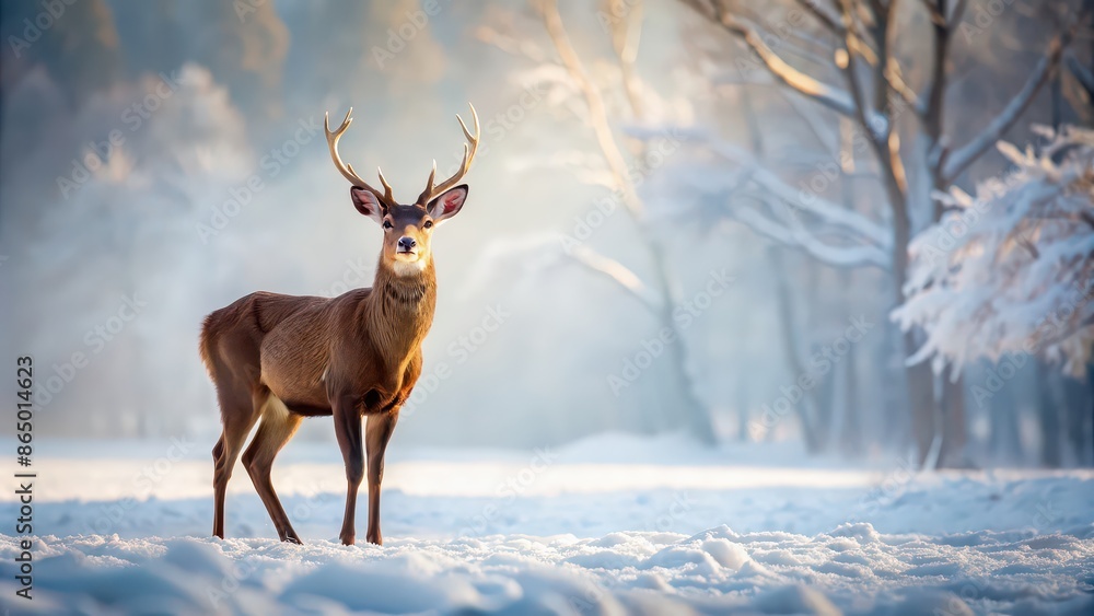 Beautiful deer standing in a snowy winter landscape, deer, winter, snow, landscape, nature, wildlife, cold, antlers Beautiful deer standing in a snowy winter landscape, deer, winter, snow, landscape, nature, wildlife, cold, antlers