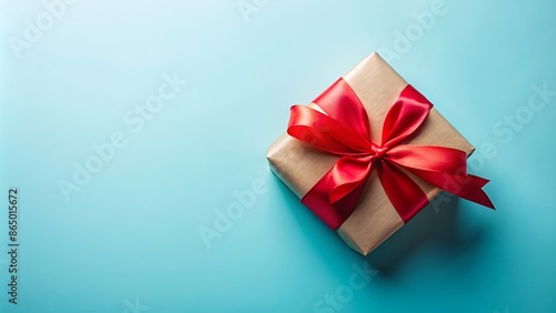 Elegant Gift Wrapping with Red Ribbon on Light Blue Background
