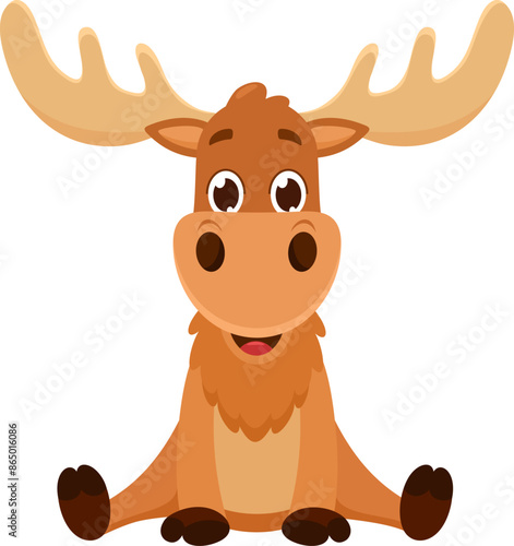 Cute Moose Animal Cartoon Character. Vector Illustration Flat Design Isolated On Transparent Background