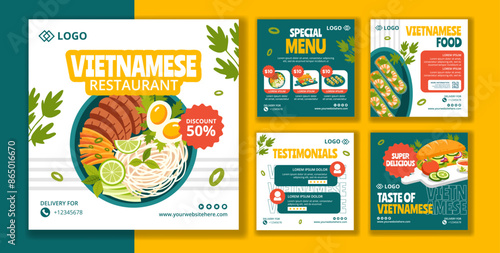 Vietnamese Food Social Media Post Flat Cartoon Hand Drawn Templates Background Illustration