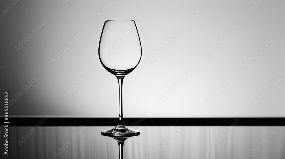 Life with negative space, featuring a single wine glass placed on a reflective surface with soft, diffused lighting. Life with negative space, featuring a single wine glass placed on a reflective surface with soft, diffused lighting.