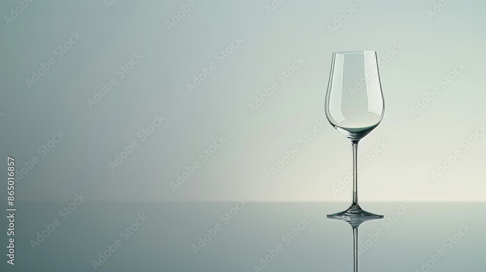 Life with negative space, featuring a single wine glass placed on a reflective surface with soft, diffused lighting. Life with negative space, featuring a single wine glass placed on a reflective surface with soft, diffused lighting.