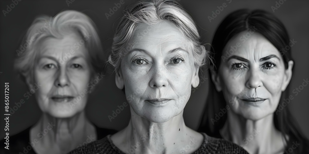 Black and white portrait depicting the progression of a woman's aging from youth to old age. Concept Black and White Photography, Aging Progression, Portrait Series, Female Transformation Black and white portrait depicting the progression of a woman's aging from youth to old age. Concept Black and White Photography, Aging Progression, Portrait Series, Female Transformation