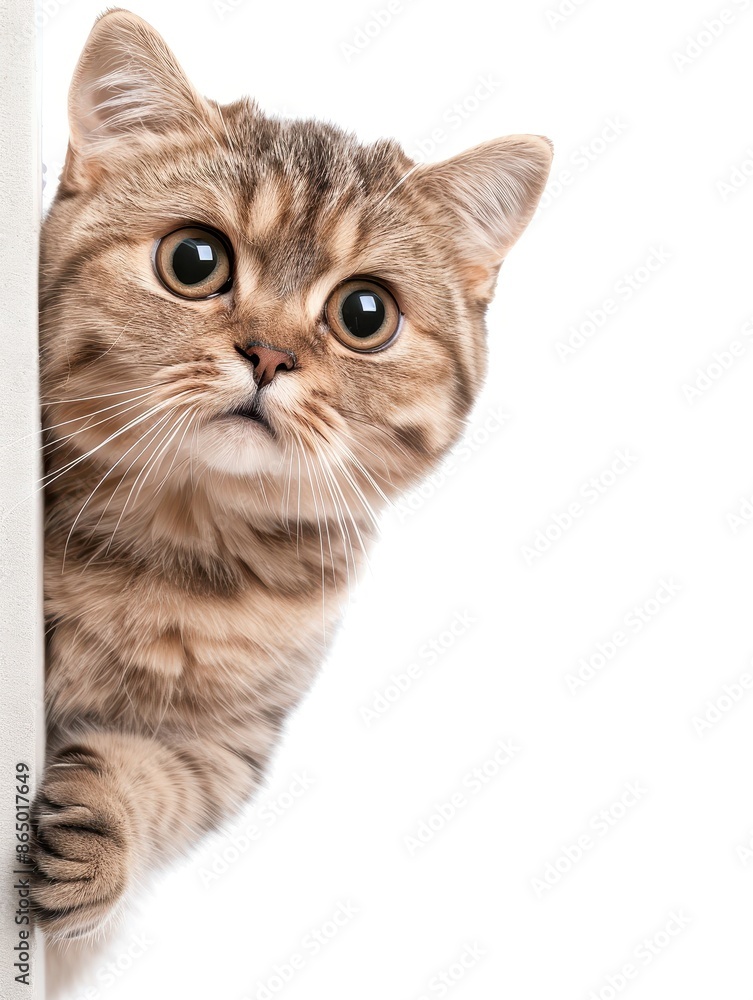 Obraz premium Curious Cat Peeking From Behind a Wall