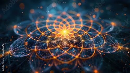 Mesmerizing Seed of Life - Intricate Digital Art with Hypnotic Geometric Patterns and Luminous Celestial Landscape