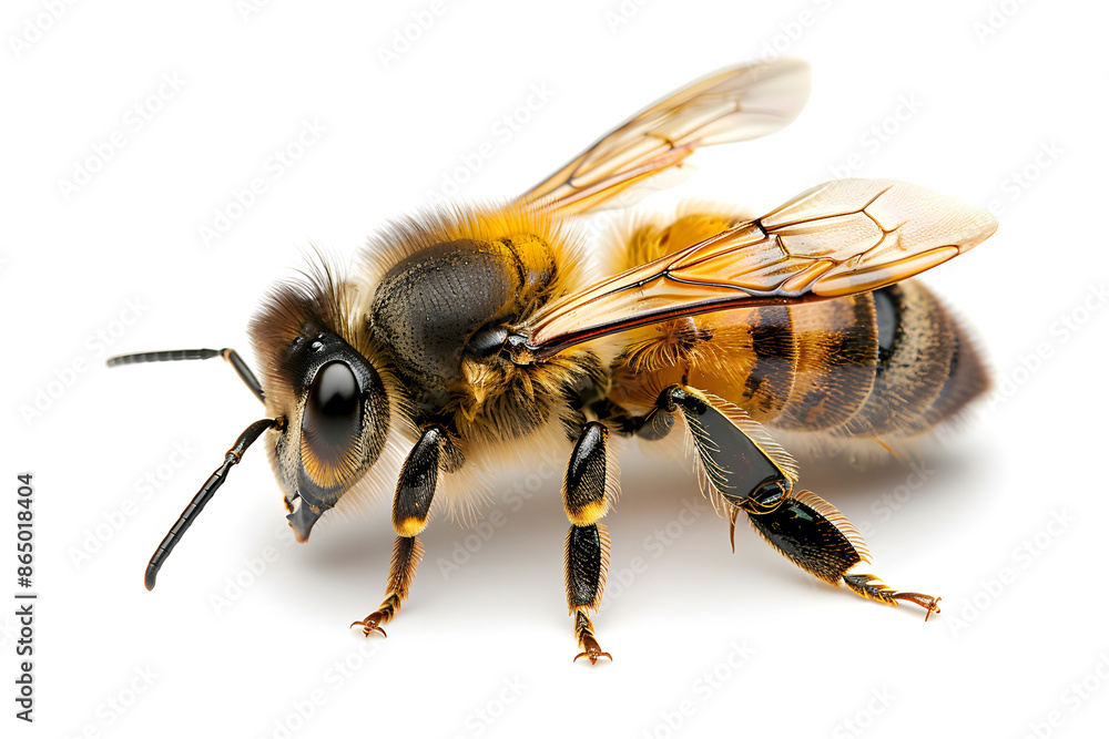 Macro Close-up of Honey Bee on White Background. Macro Close-up of Honey Bee on White Background.