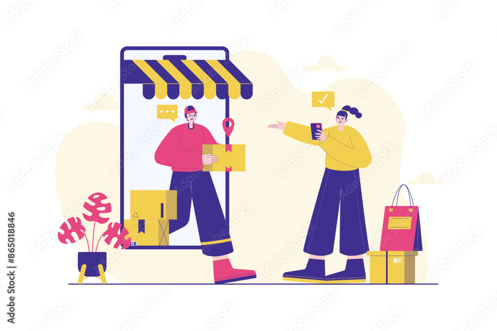 Flat Illustration Online Shopping Order Delivery Service Flat Illustration Online Shopping Order Delivery Service