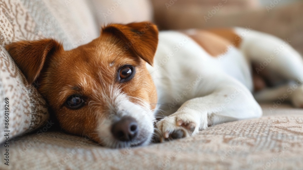 Obraz premium Small Dog Lying on the Sofa