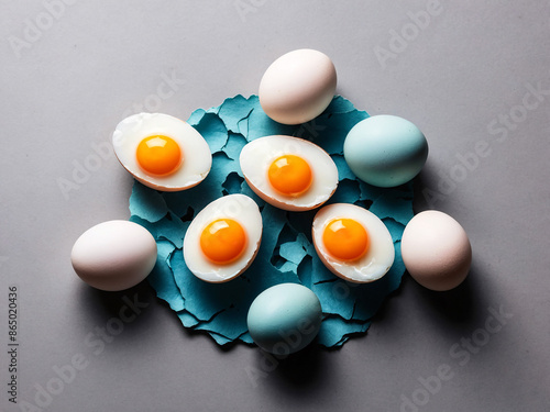 Colorful variety of fresh eggs photo
