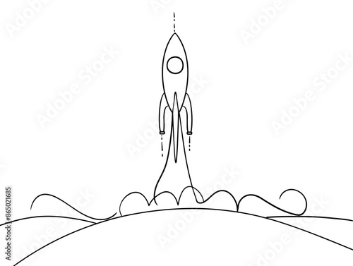 Ambition in Flight: A Single-Line Depiction of a Rocket Soaring Skyward, Embodying the Spirit of Progress and Determination