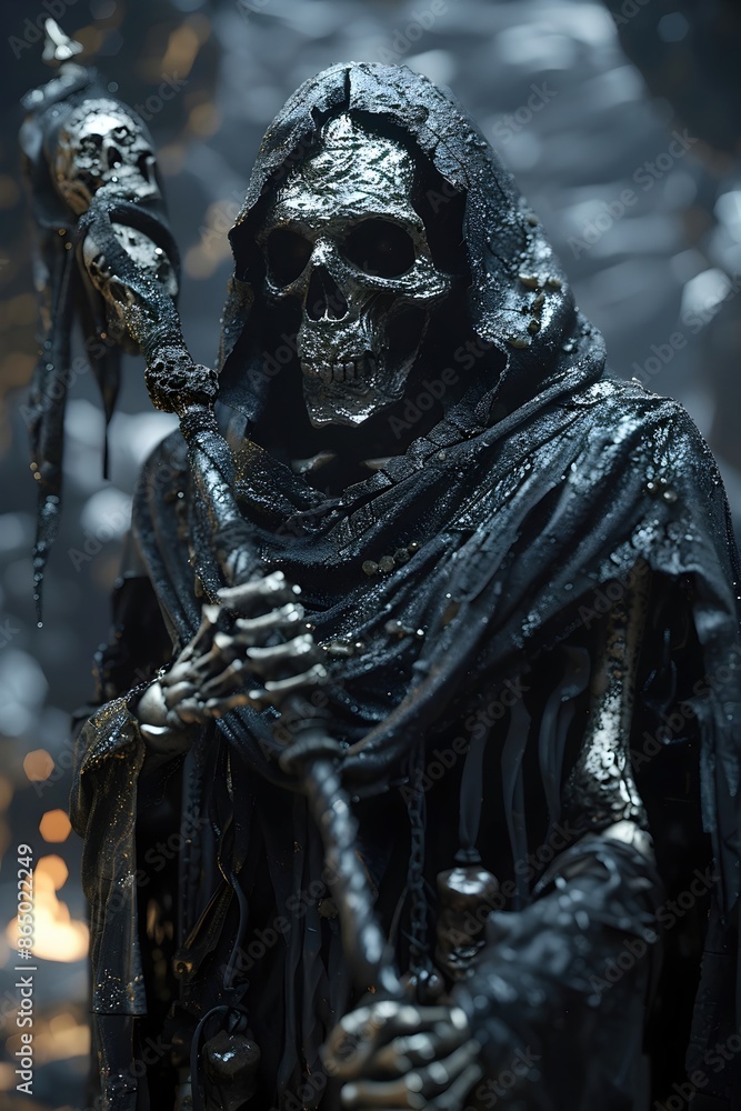 Towering Skeletal Entity Draped in Dark Robes,Commanding Presence of Absolute Power Towering Skeletal Entity Draped in Dark Robes,Commanding Presence of Absolute Power