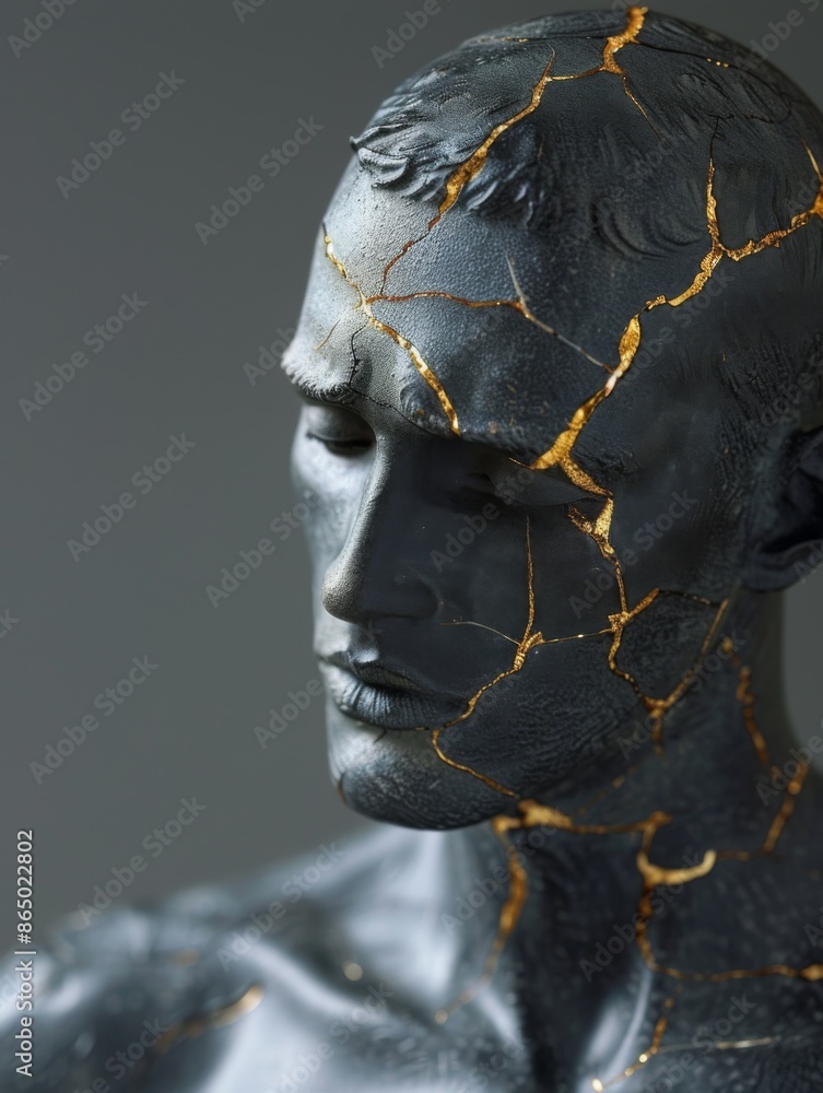 Obraz premium Sculpted marble head of a man in antique style.