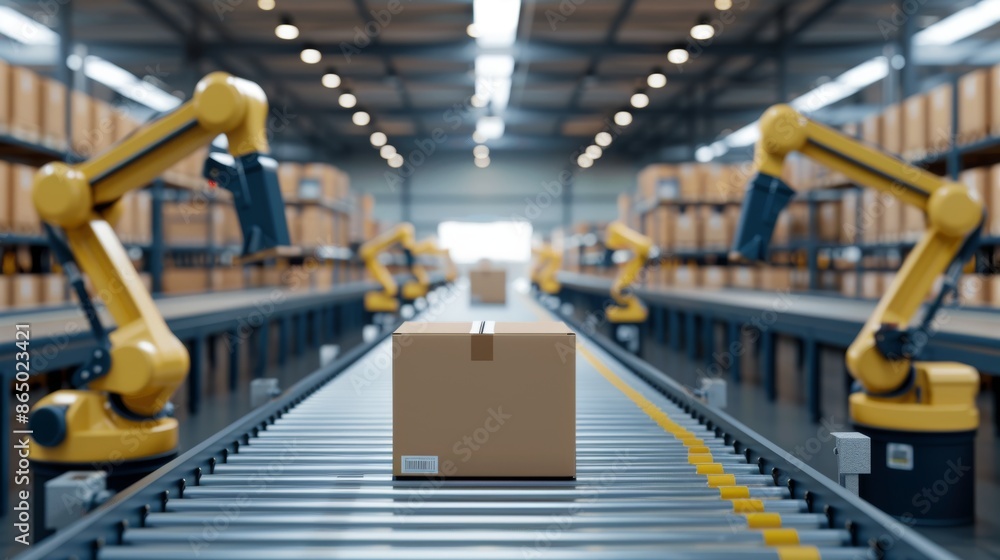 AI-controlled warehouse with automated sorting and logistics systems. AI-controlled warehouse with automated sorting and logistics systems.