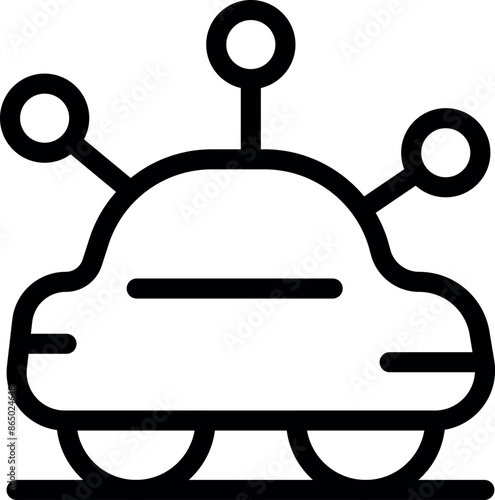 Line art icon of a driverless car using sensors and gps to navigate