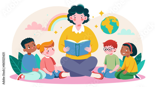 Diverse Children Listening to Storytime with Teacher