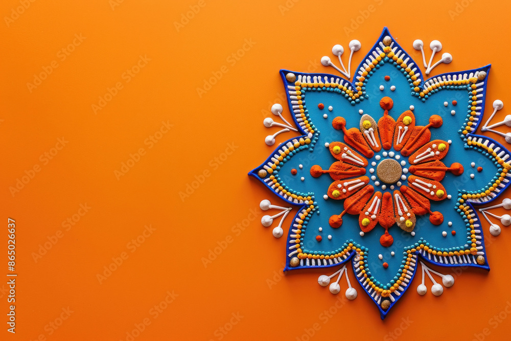 Fototapeta premium rangoli ornament on solid orange background