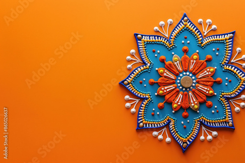 rangoli ornament on solid orange background