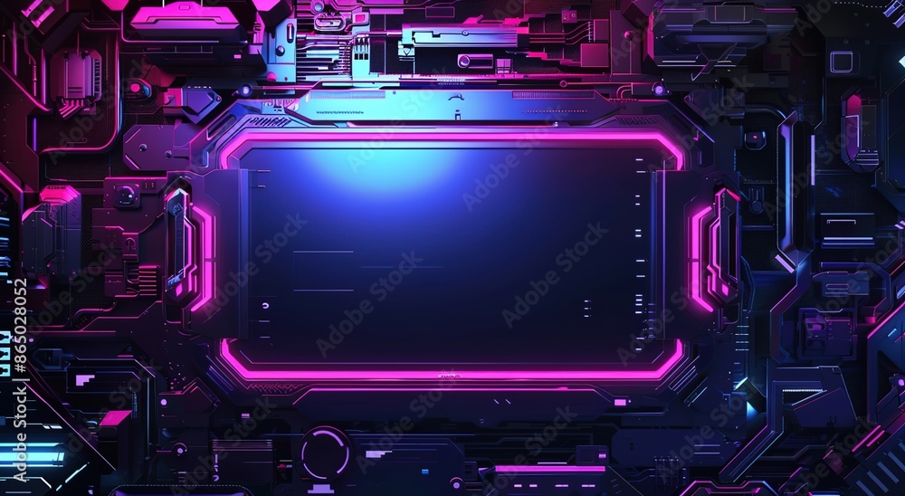 Fototapeta premium Game streaming frames with a glowing theme for live conferences of gaming streamers, including HUD frames for Twitch streaming media. 