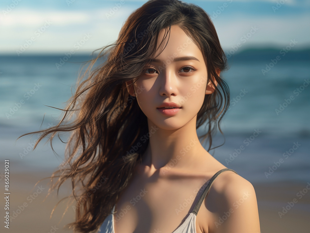 Beautiful Asian Woman on a Beach with Windblown Hair
Beautiful Asian Woman on a Beach with Windblown Hair