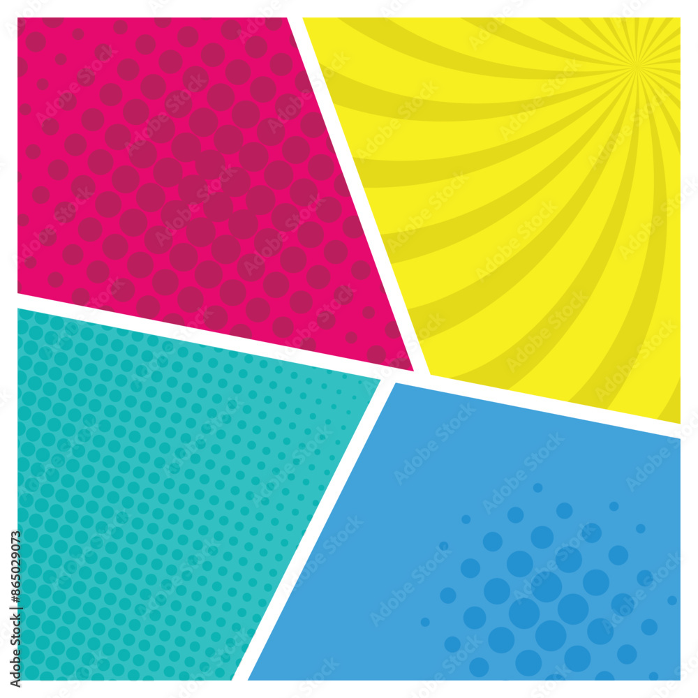 Comic book elements composition with halftone rays and radial effects in different colors.comic divider background, vector illustration Comic book elements composition with halftone rays and radial effects in different colors.comic divider background, vector illustration