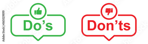 do's and don'ts icon. to do and not to do symbol for guidelines and rules list. buttons with thumbs up  and thumbs down sign. vector illustration on transparent background.