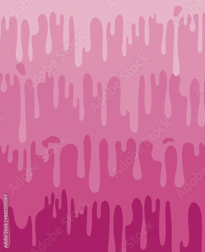 Flowing pink liquid. Pink background. Slime vector texture or paint drip or nail polish, cherry or raspberries jam. Dripping pink caramel and sause.
