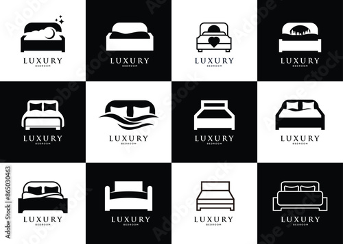  Collection bed bedding pillow mattress furniture  logo design inspiration 