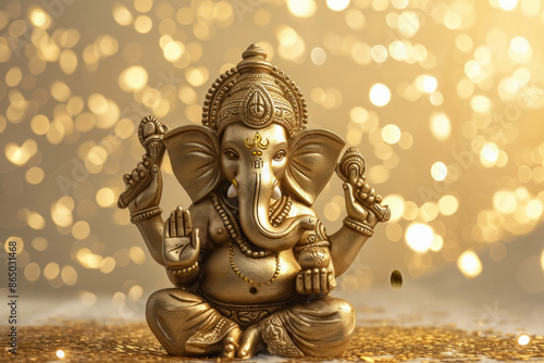 Golden Lord ganesha sculpture with bokeh background © Neha