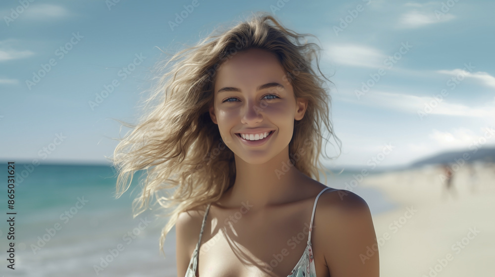 Shy Woman Smiling and Standing on the Beach
Shy Woman Smiling and Standing on the Beach