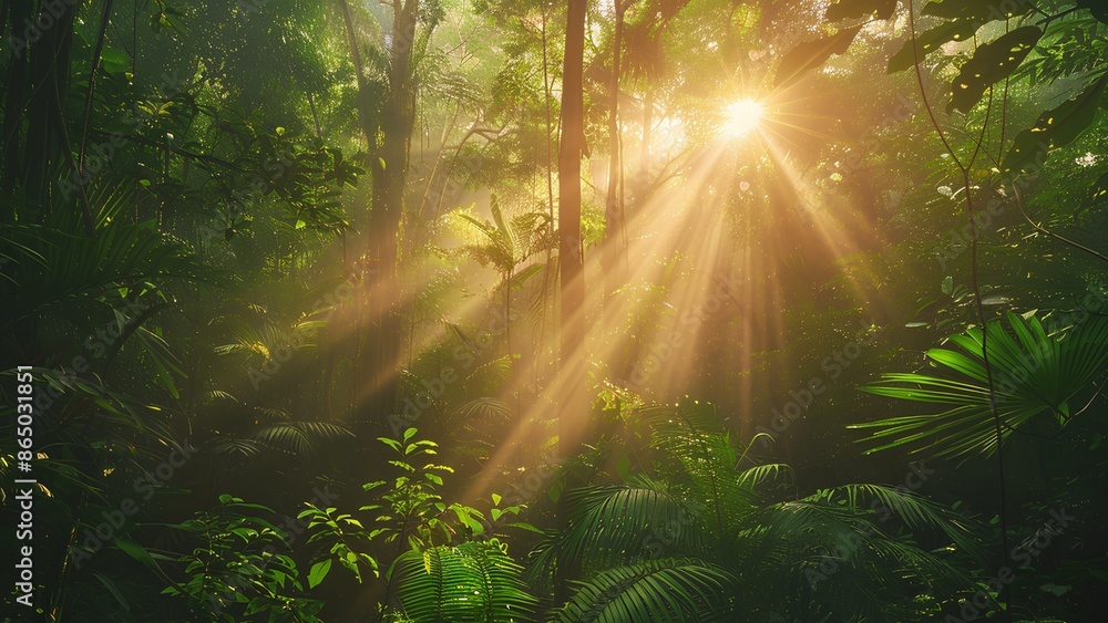 Fototapeta premium sun rays through the forest