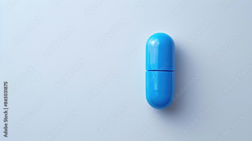 Single blue pill on white background for medicine healthcare with pharmacy virus cure pill and copy space Single blue pill on white background for medicine healthcare with pharmacy virus cure pill and copy space
